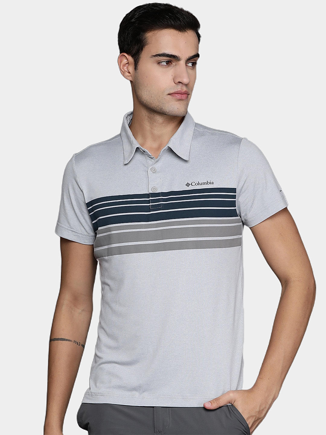 Columbia Mens Grey Omni-Wick Tech Trail Novelty Polo Tshirt