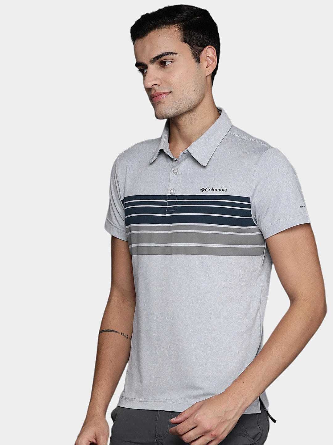 Columbia Mens Grey Omni-Wick Tech Trail Novelty Polo Tshirt