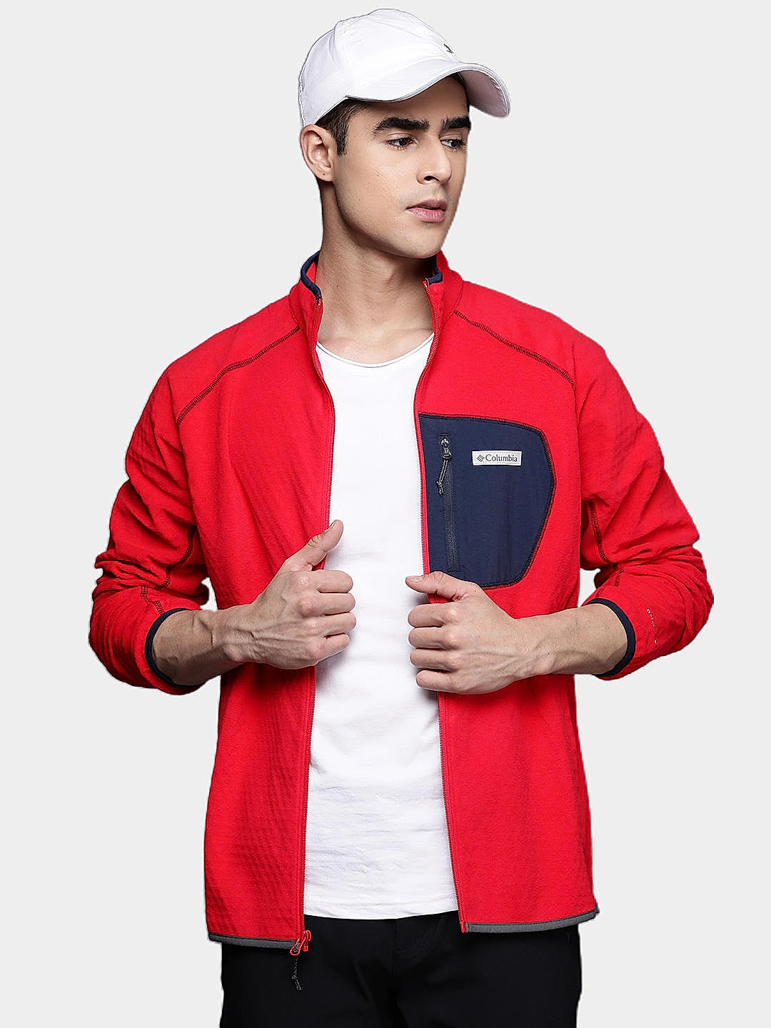 Columbia Mens Red Omni-Heat Helix M Outdoor Tracks Full Zip Fleece Jacket