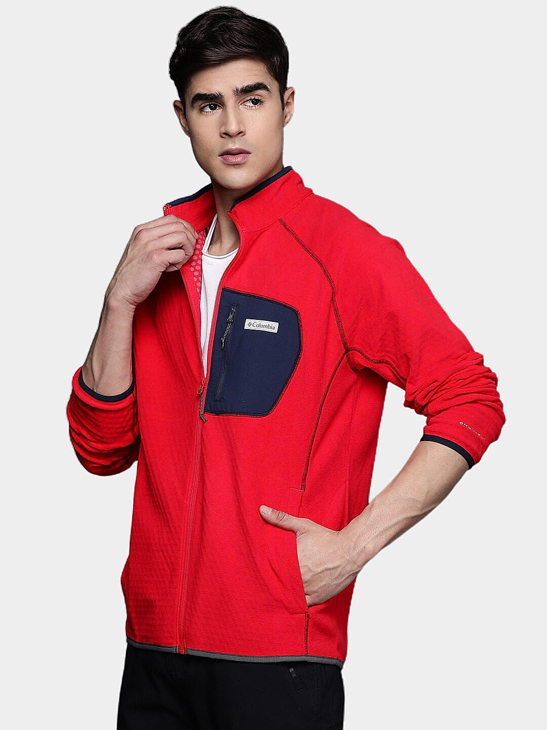 Columbia Mens Red Omni-Heat Helix M Outdoor Tracks Full Zip Fleece Jacket
