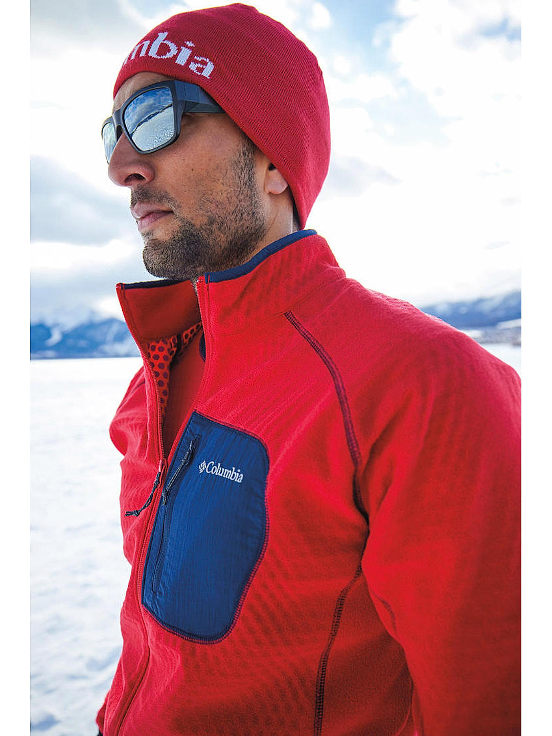 Columbia Mens Red Omni-Heat Helix M Outdoor Tracks Full Zip Fleece Jacket