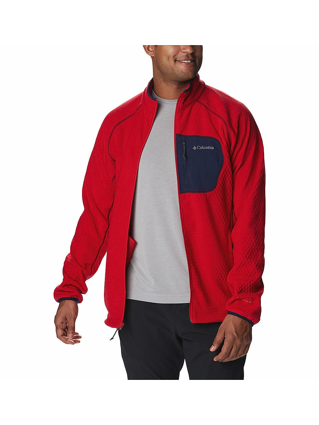 Columbia Mens Red Omni-Heat Helix M Outdoor Tracks Full Zip Fleece Jacket