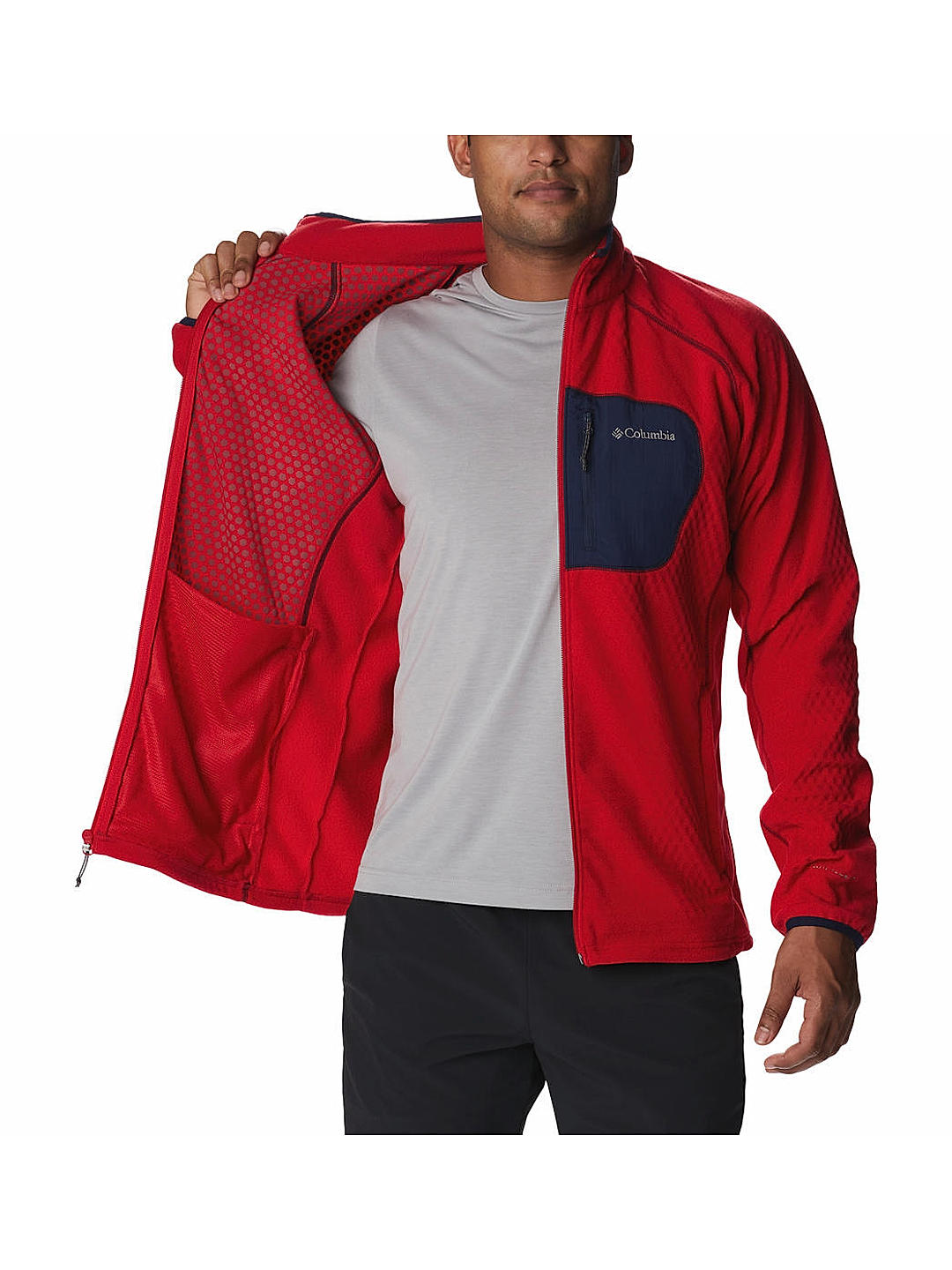Columbia Mens Red Omni-Heat Helix M Outdoor Tracks Full Zip Fleece Jacket