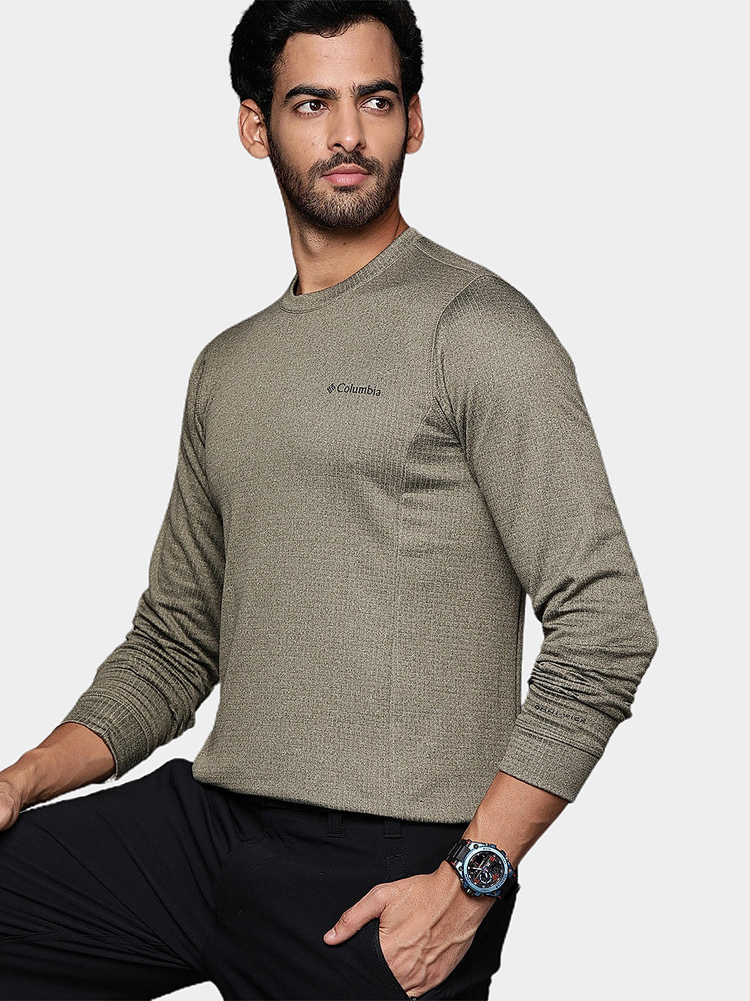 Columbia Mens Olive Omni-Wick Park View Crew Pullover