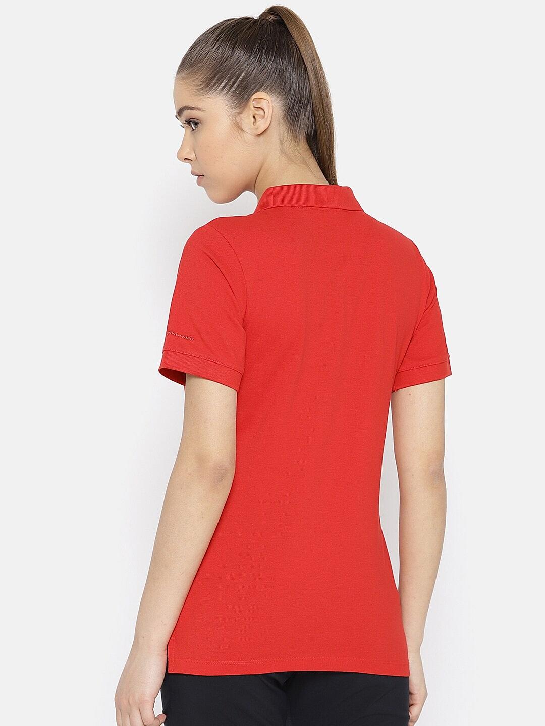 Columbia Women Red Cascade Range Solid Polo T-Shirt 