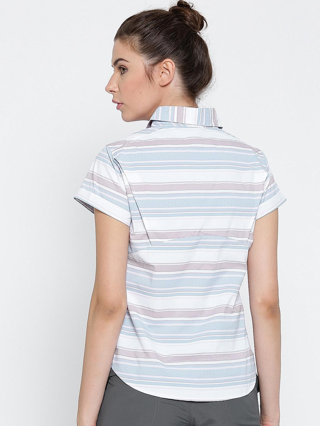 Columbia Women White Pilsner Peak Novelty Short Sleeve Shirt (Sun Protection)