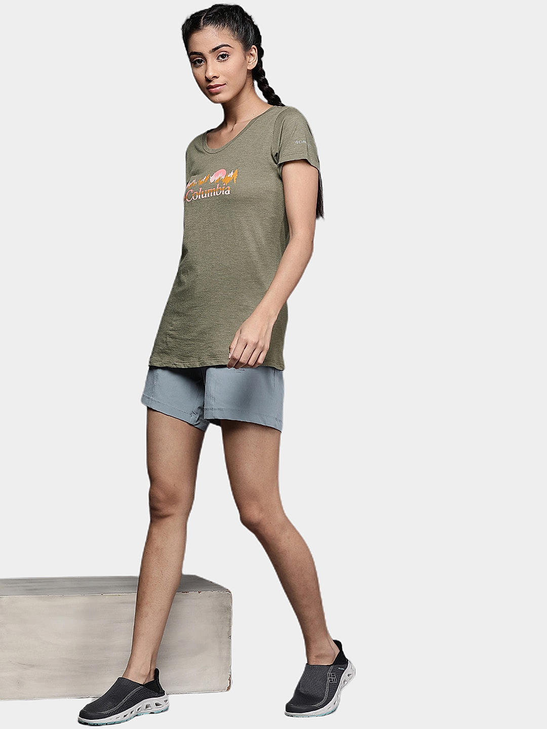 Columbia Womens Green Daisy Days Short Sleeve Graphic Tshirt