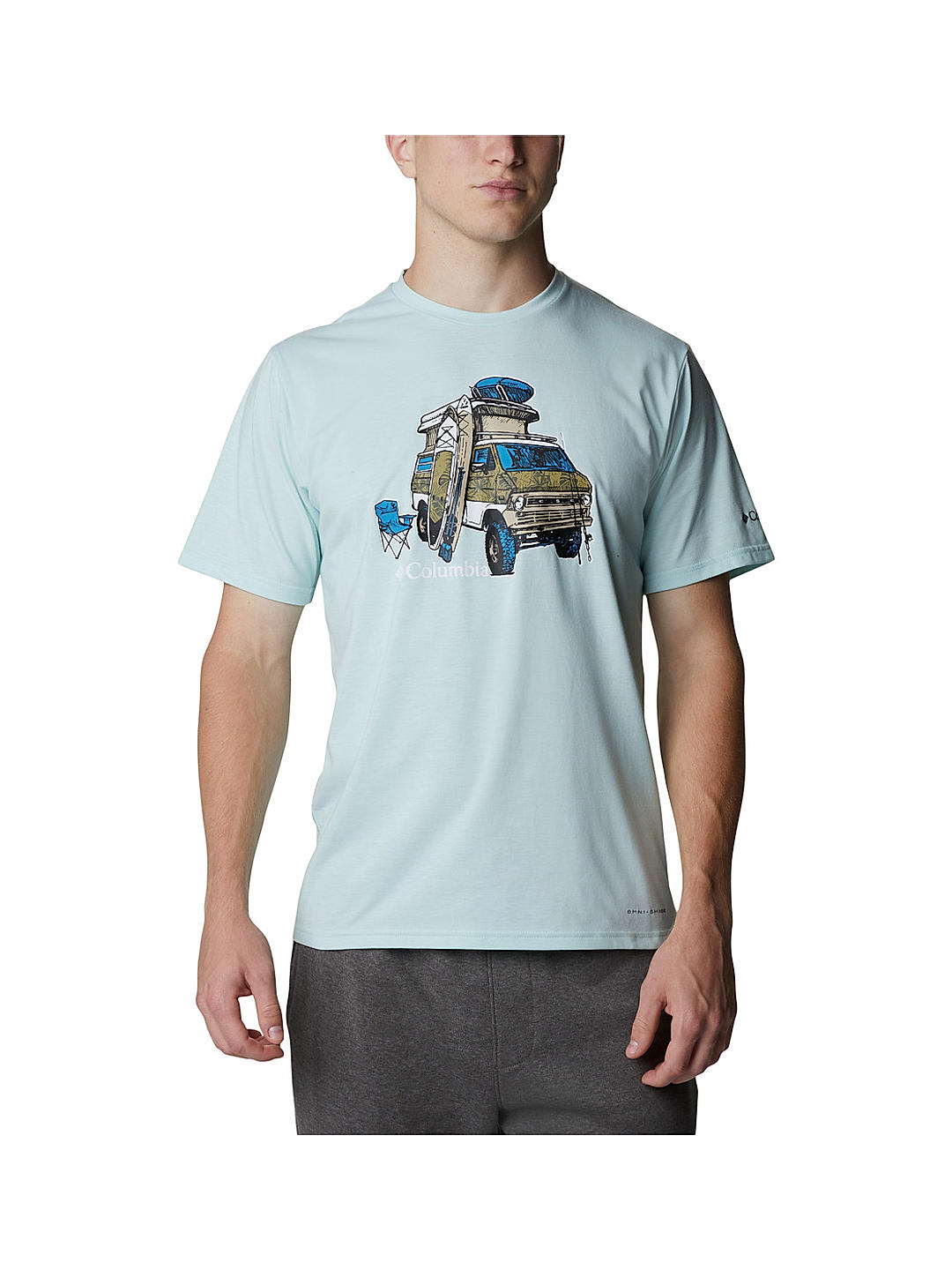 Columbia Mens Green Omni-Wick Men's Sun Trek Short Sleeve Graphic Tshirt