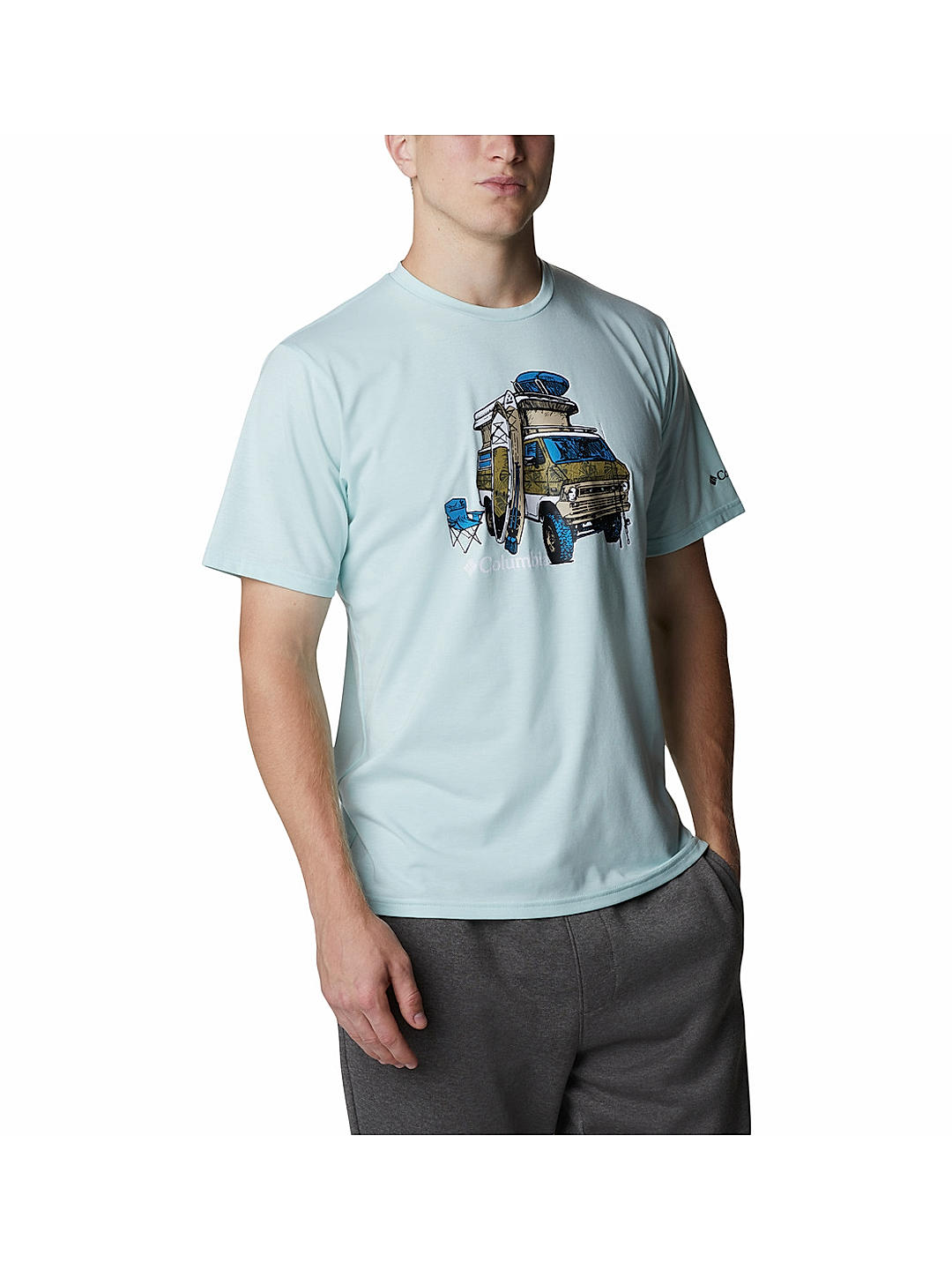 Columbia Mens Green Omni-Wick Men's Sun Trek Short Sleeve Graphic Tshirt