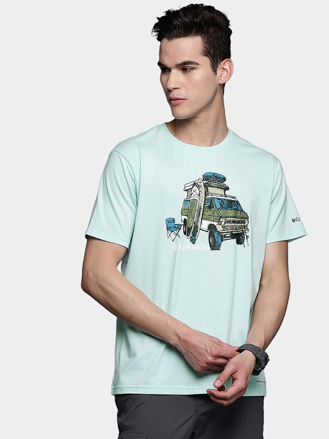 Columbia Mens Green Omni-Wick Men's Sun Trek Short Sleeve Graphic Tshirt