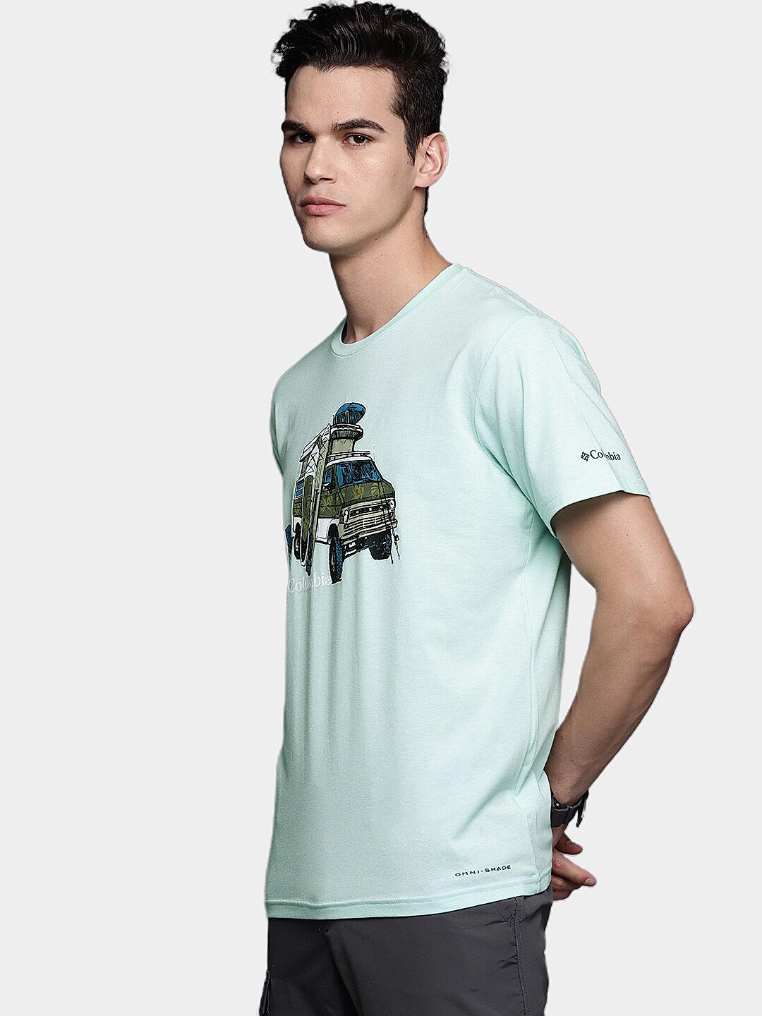 Columbia Mens Green Omni-Wick Men's Sun Trek Short Sleeve Graphic Tshirt
