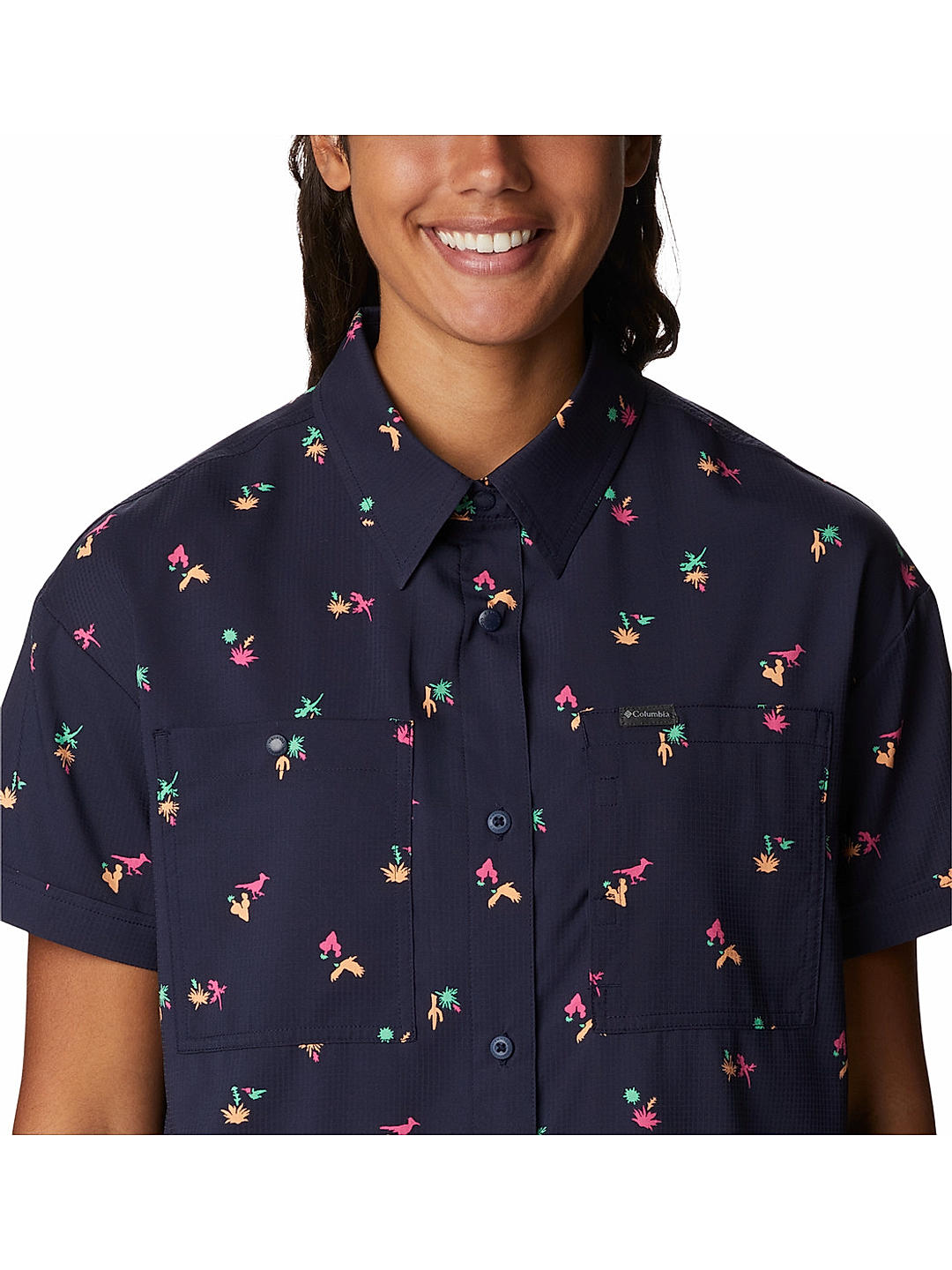 Columbia Womens Blue Omni-Shade Silver Ridge Utility Short Sleeve Shirt