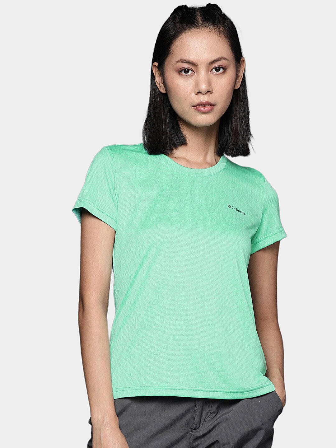 Columbia Womens Green Omni-Wick Columbia Hike Short Sleeve Crew Tshirt