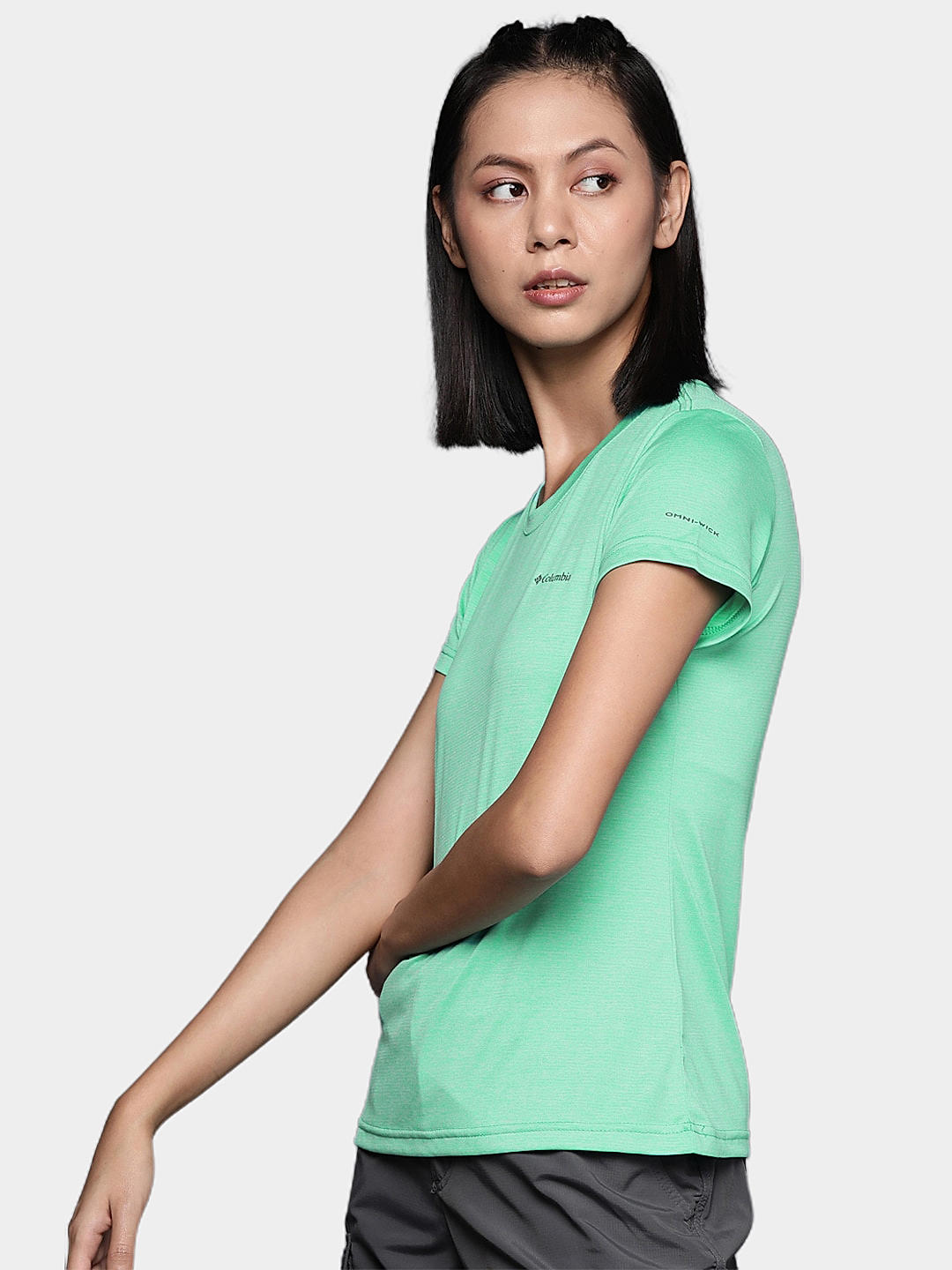 Columbia Womens Green Omni-Wick Columbia Hike Short Sleeve Crew Tshirt