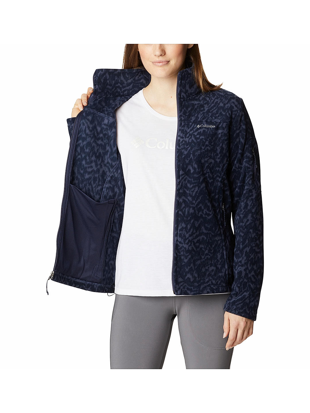 Columbia Womens Navy Fast Trek Printed Fleece Jacket