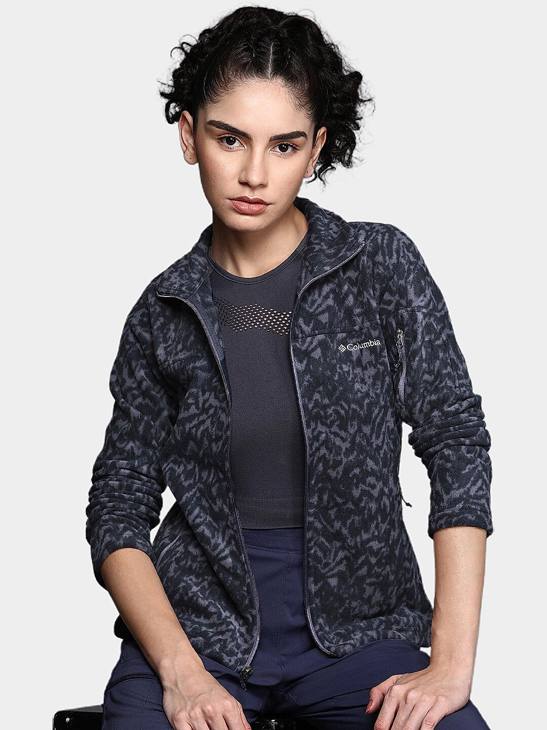 Columbia Womens Navy Fast Trek Printed Fleece Jacket