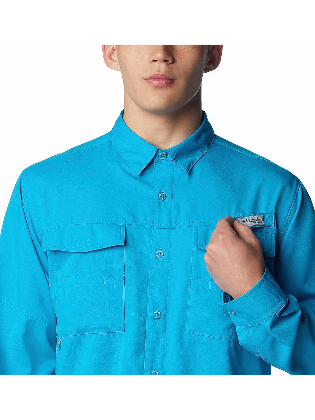 Columbia Mens Blue Omni-Shield Blood and Guts IV  Long Sleeve Shirt