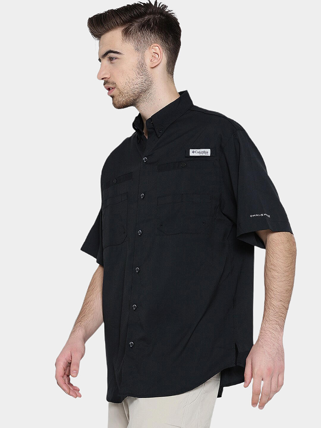 Columbia Mens Black Omni-Wick Tamiami II Short Sleeve Shirt