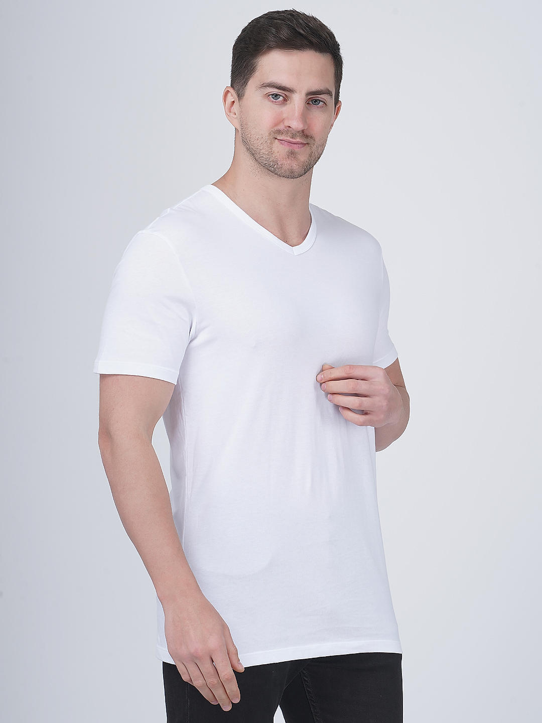 Columbia Men White Pure Cotton V-Neck Classic Fit Tshirts Pack of 3 (Not Returnable)