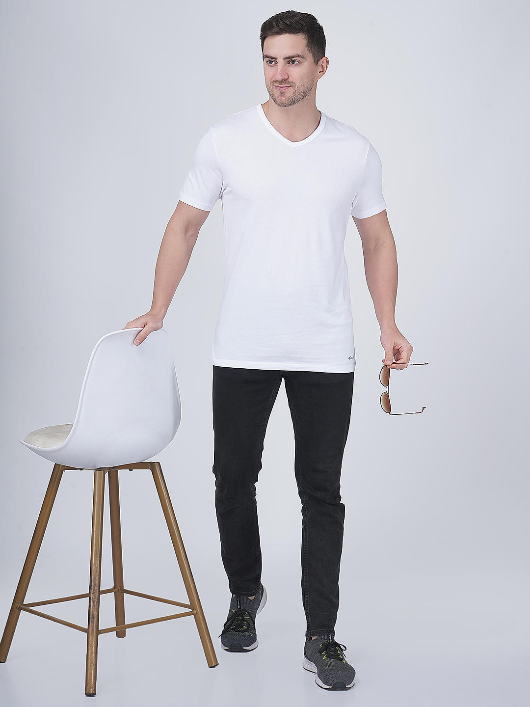 Columbia Men White Pure Cotton V-Neck Classic Fit Tshirts Pack of 3 (Not Returnable)