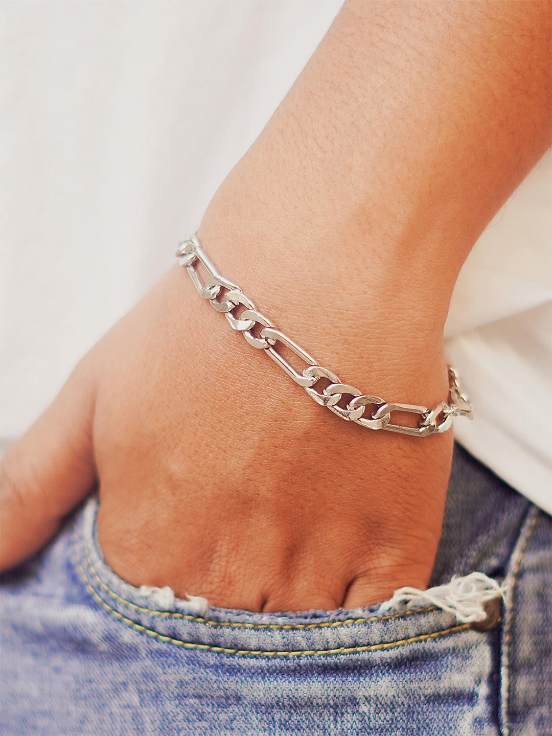 Buy Silver Plated Men Linked Bracelet Best Price