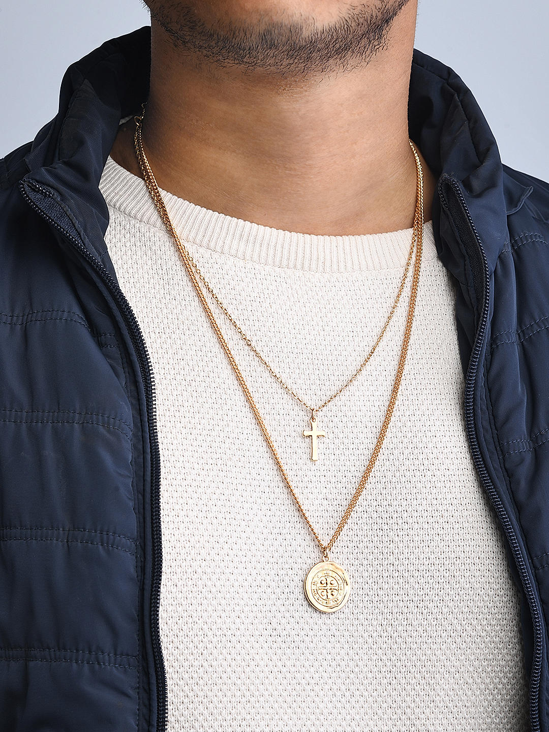 Gold plated cross necklace mens top