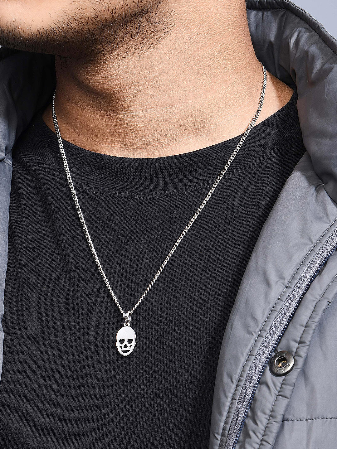 Buy Silver heart Skull Charm Men Necklace Best Price
