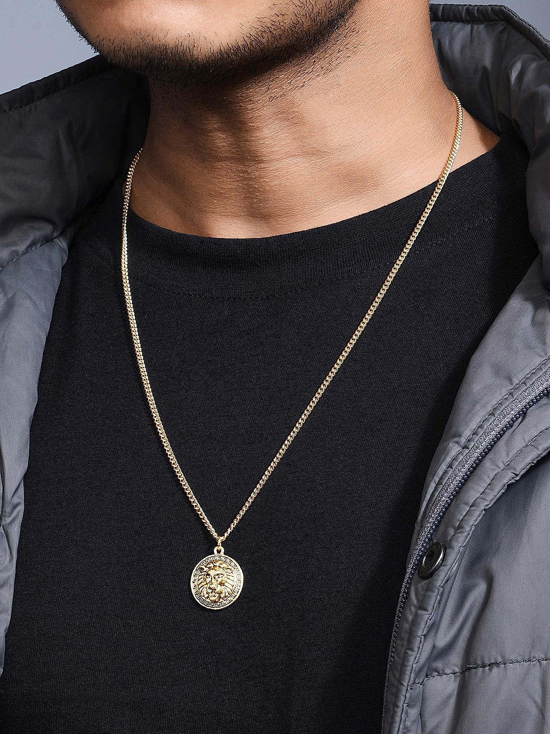 Buy Gold Plated Roar Lion Charm Men Necklace Best Price