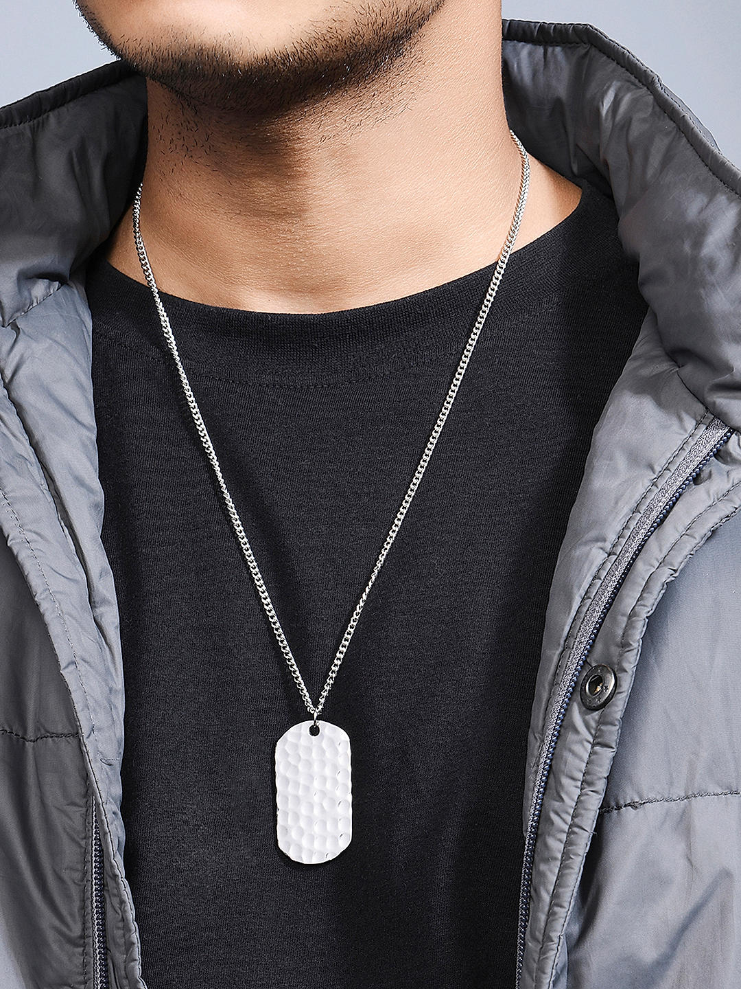 Buy Silver Plated Dog Tag Charm Men Necklace Best Price