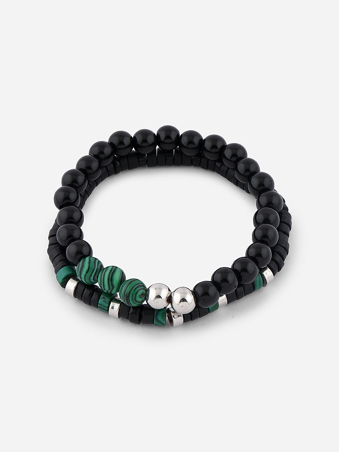 Shop by The Bro Code Black Green Multi Beads with Stretchy Elastic Adjustable Set of 2 Bracelets for Men