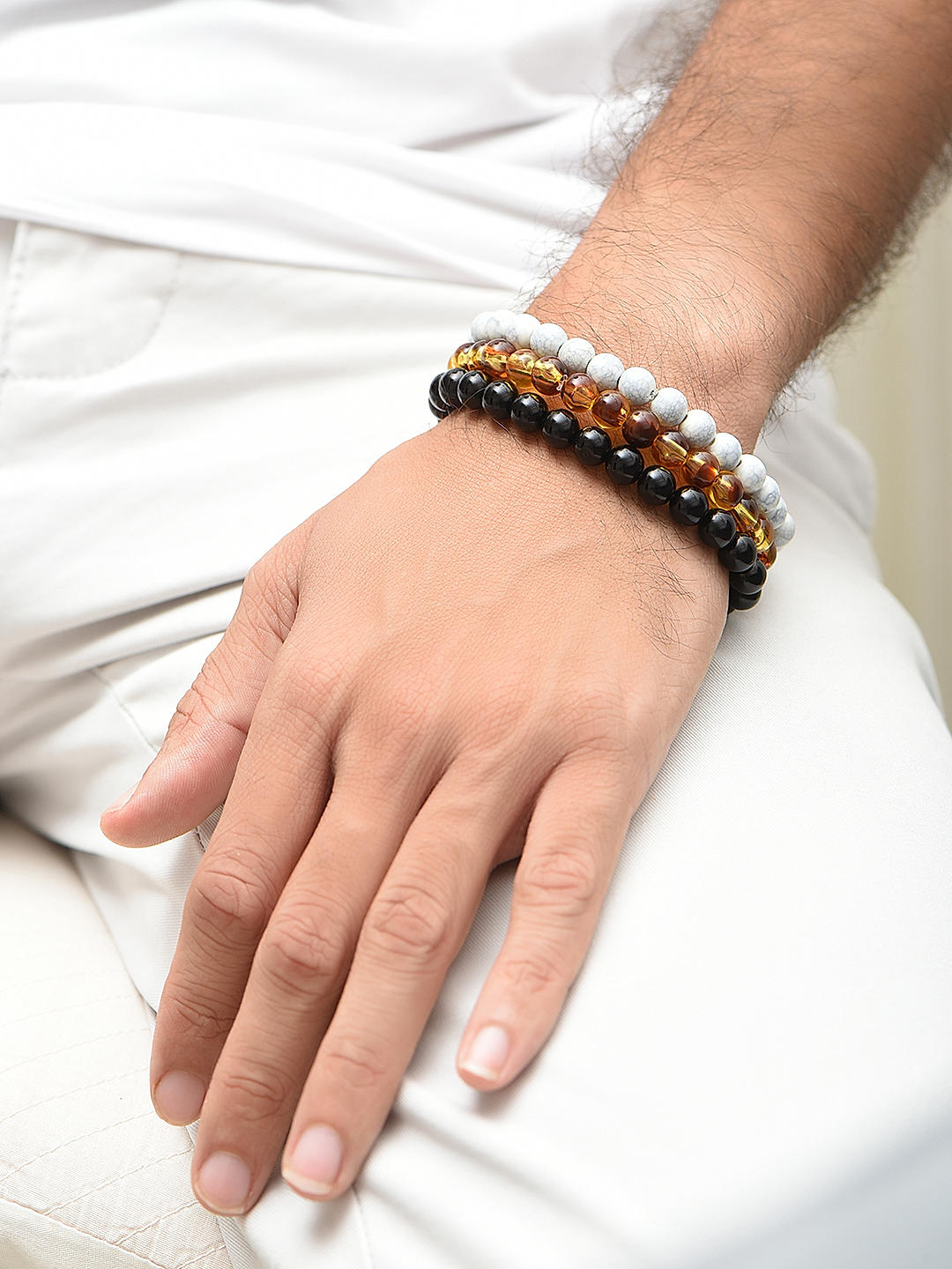 Shop by The Bro Code Attractive Multi Stack Beads Party Look Alloy Bracelet Set Of 3 For Men