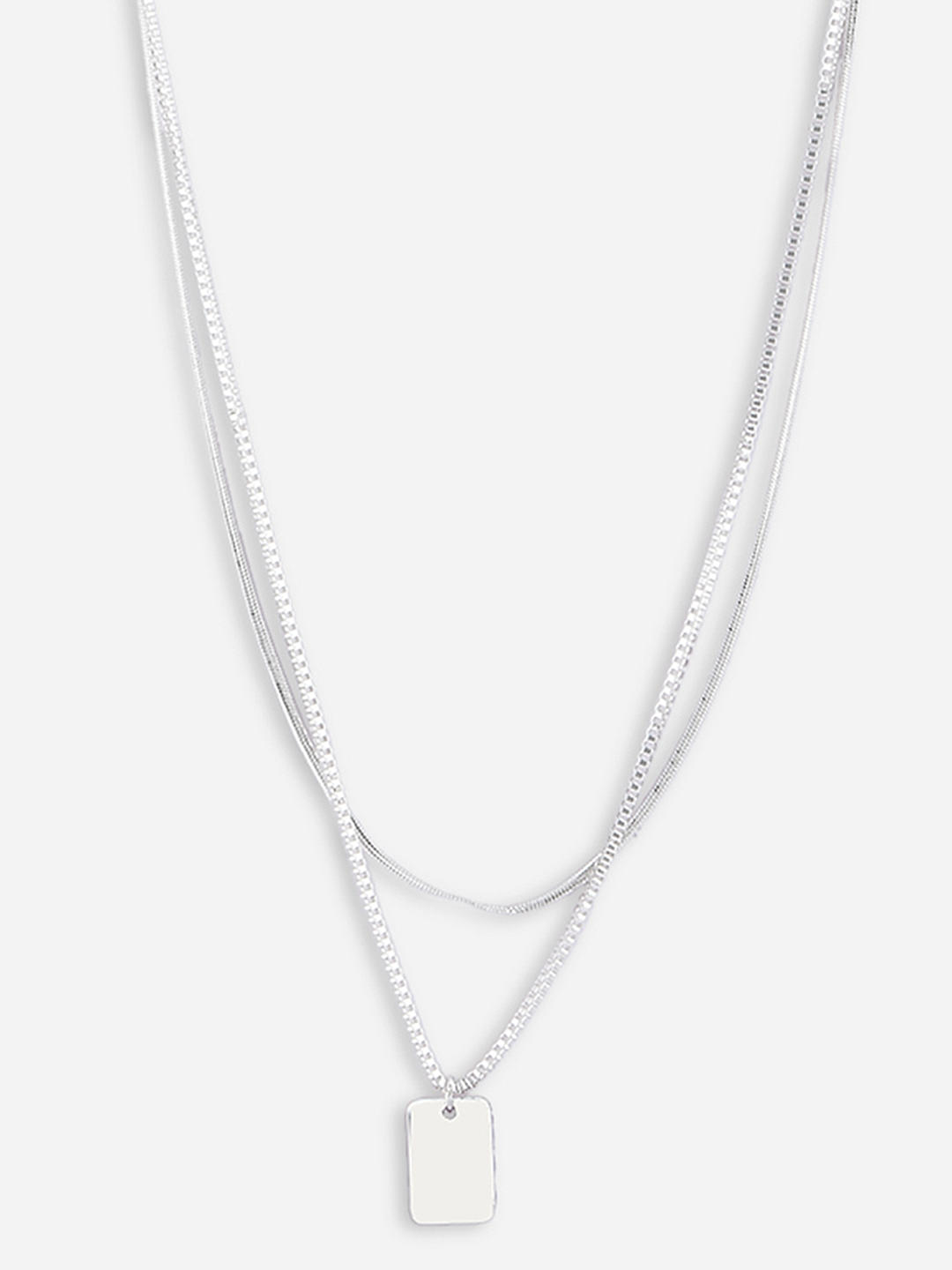 Shop by The Bro Code Silver Plated Geometric Shape Rectangle Shape Charm  Box Chain Layered Necklace for Men