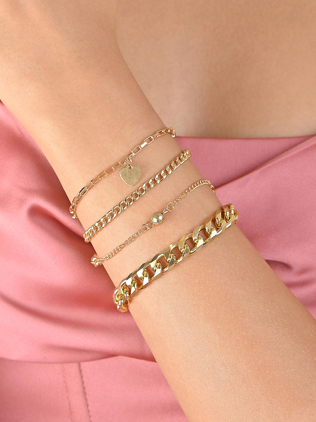 Shop by Toniq Gold Big Cuban Link heart charms set of 4 bracelet for women