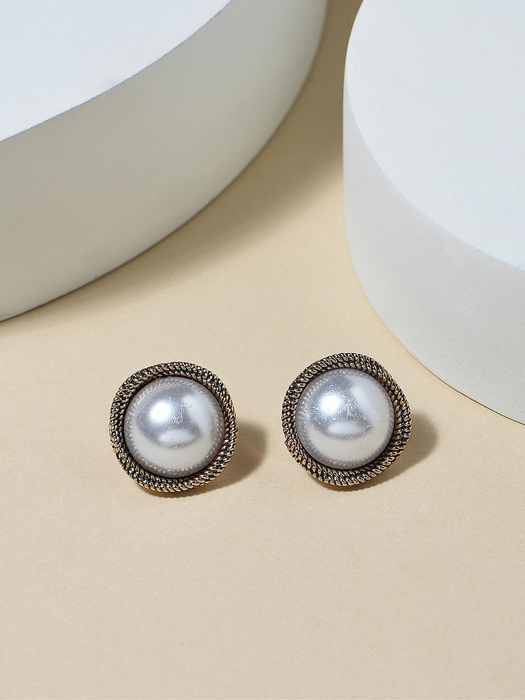 Geometric pearl earrings discount