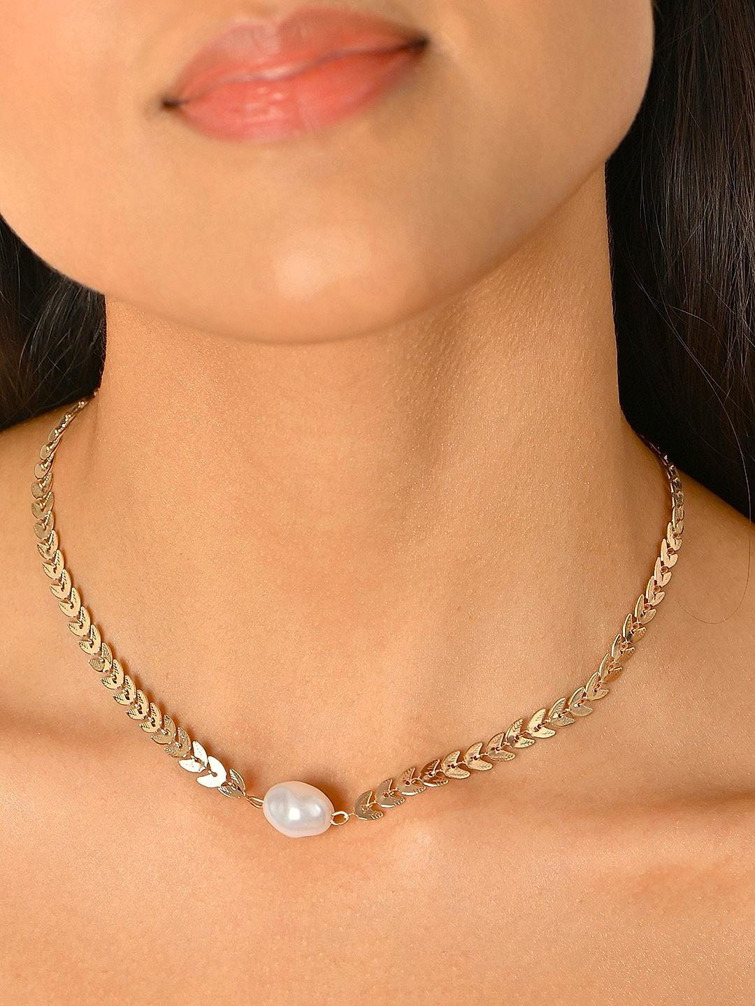 Shop by Toniq Golden white single pearl choker necklace for women