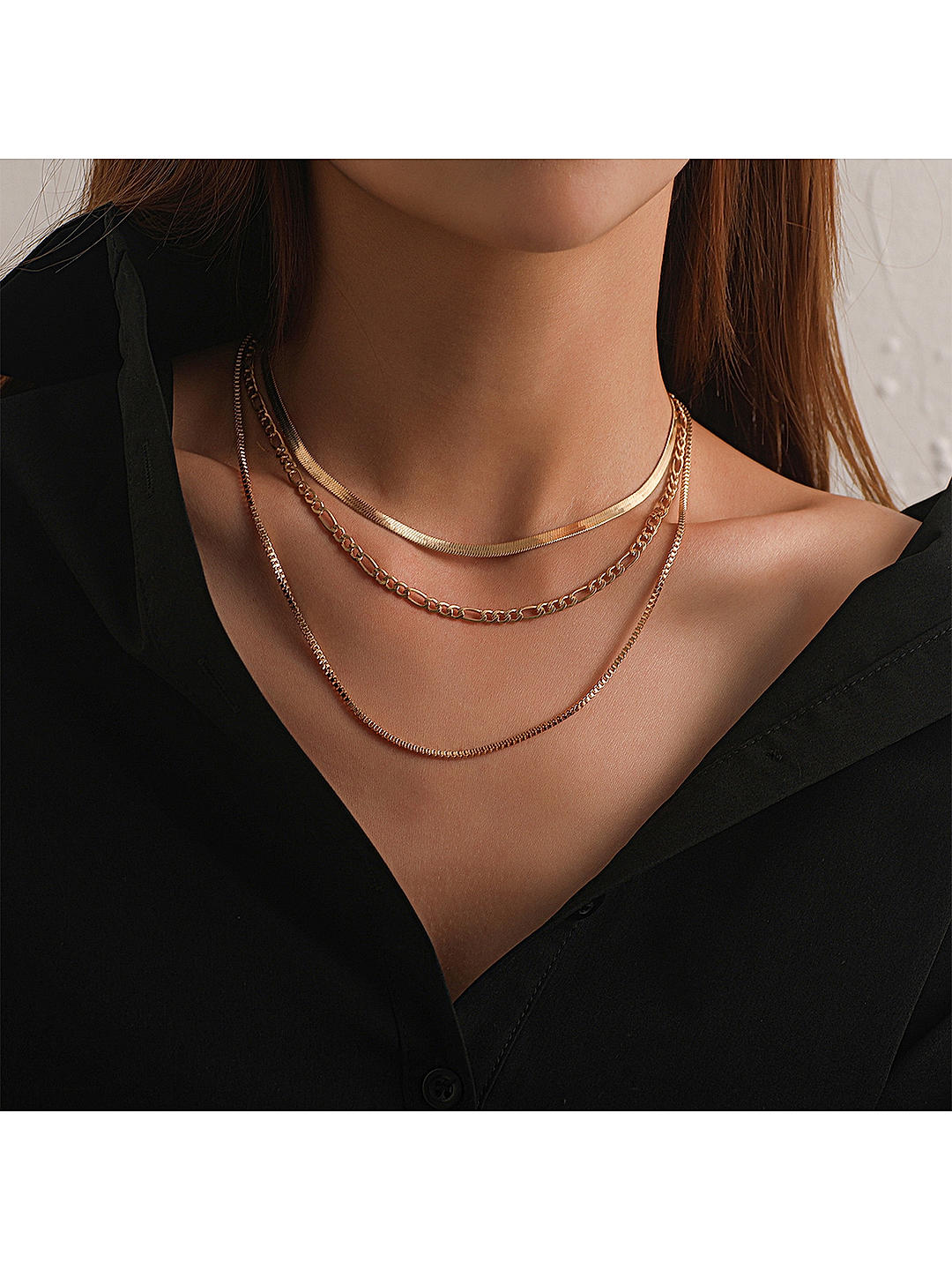 Toniq Donna Tri Layered Snake Chain Gold Statement Necklace For Women