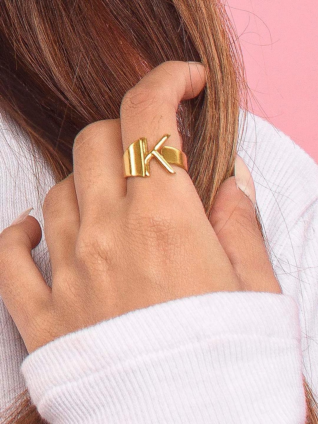 ToniQ Gold K Initial Ring For Women