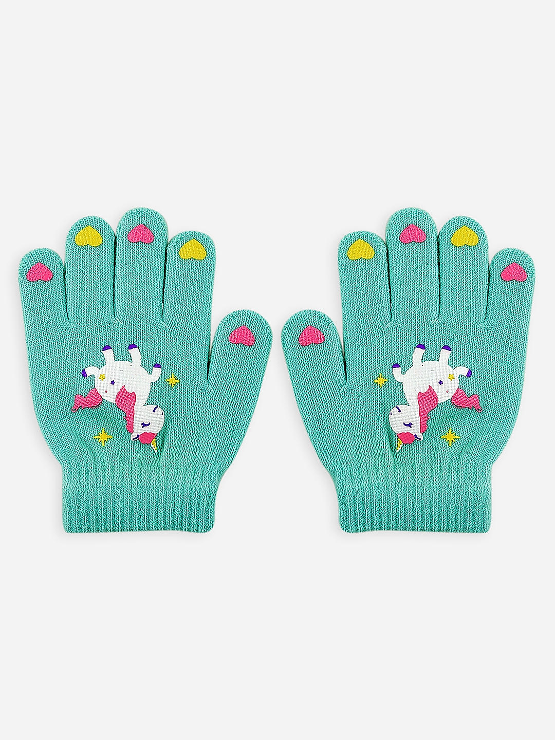 Toniq Kids Turquoise Unicorn Printed Winter Gloves For Kids