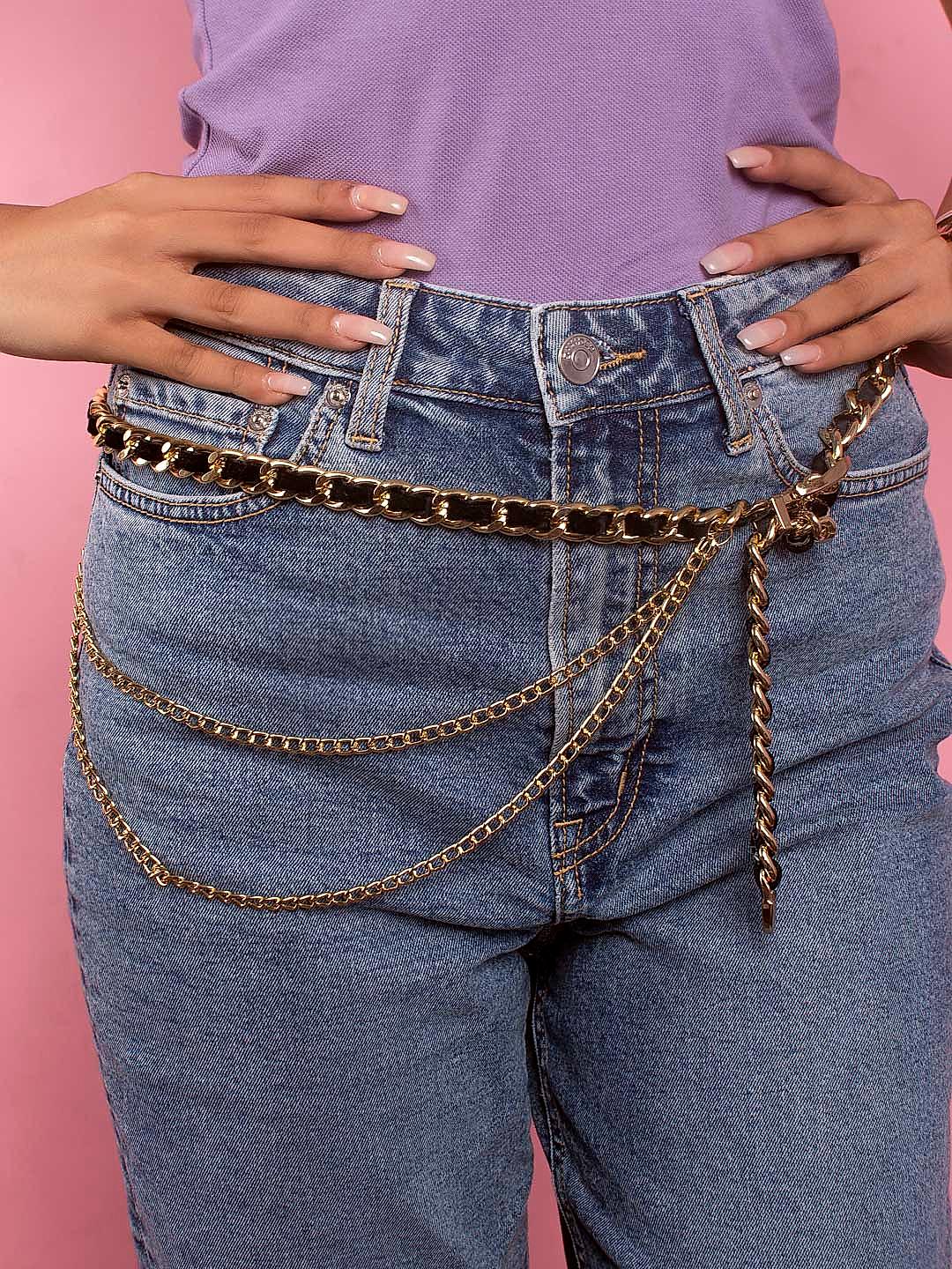 ToniQ Gold Linked Layered Belt Hip Chain For Women