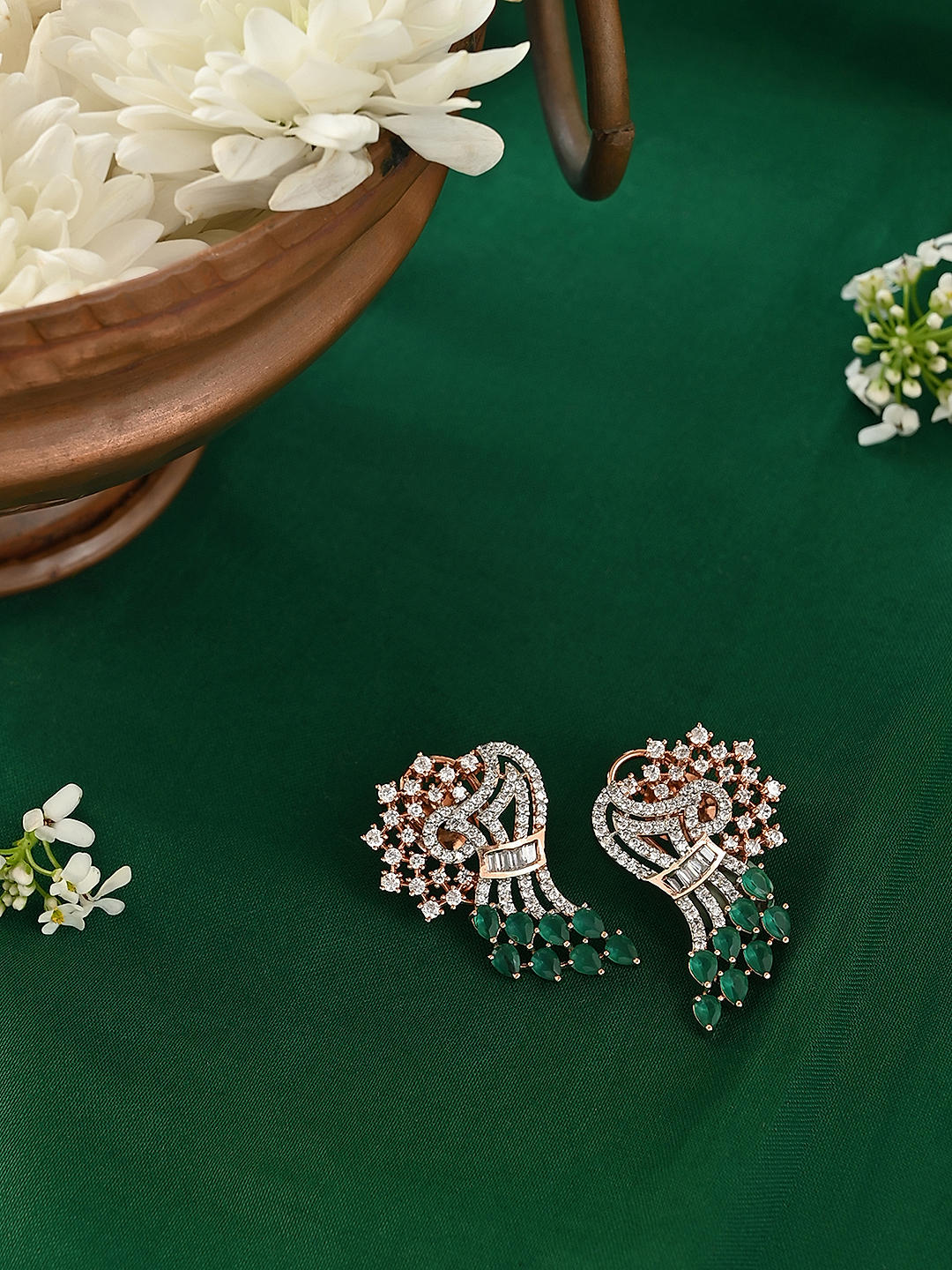 BuyFIDA Green Beads Ad stone Party look Floral Drop Earrings For Women At Best Price
