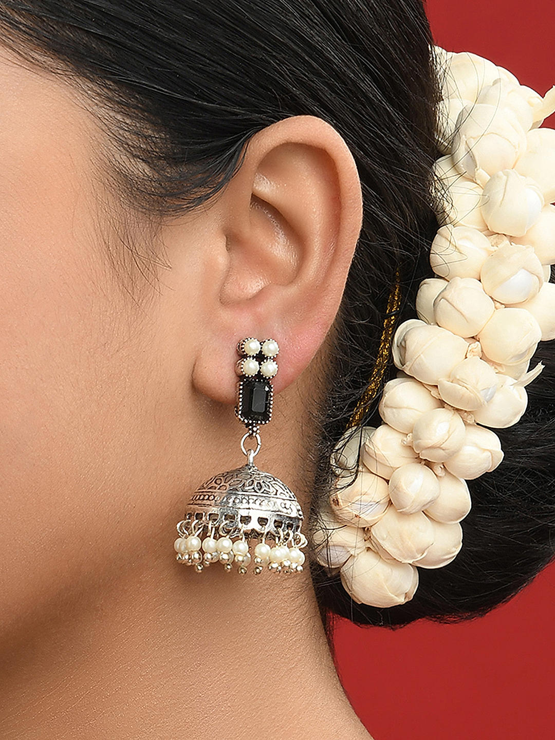 White metal jhumka earrings on sale