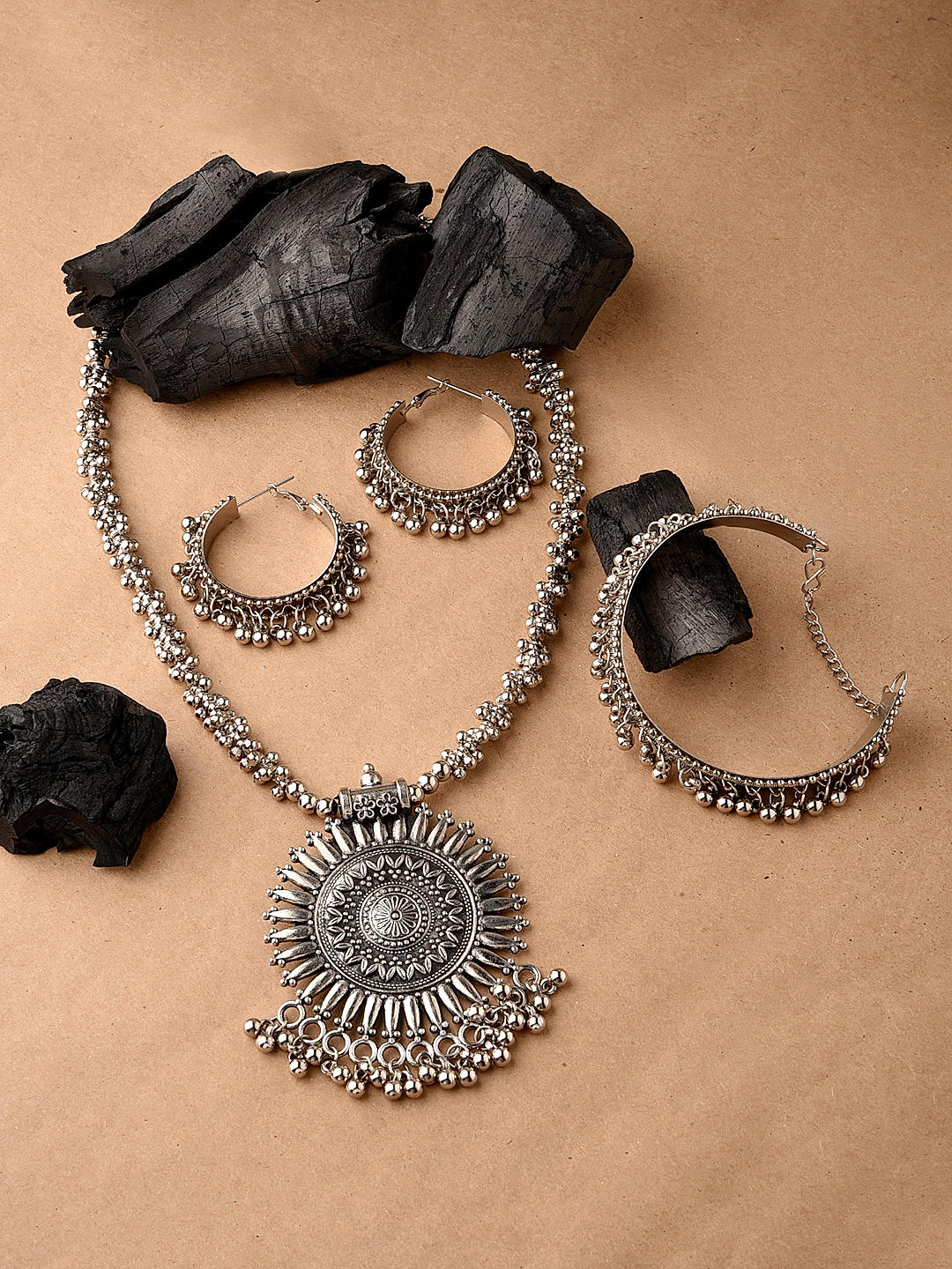 Fida Ethnic Oxidised Silver Elegant Jewellery Set for Women
