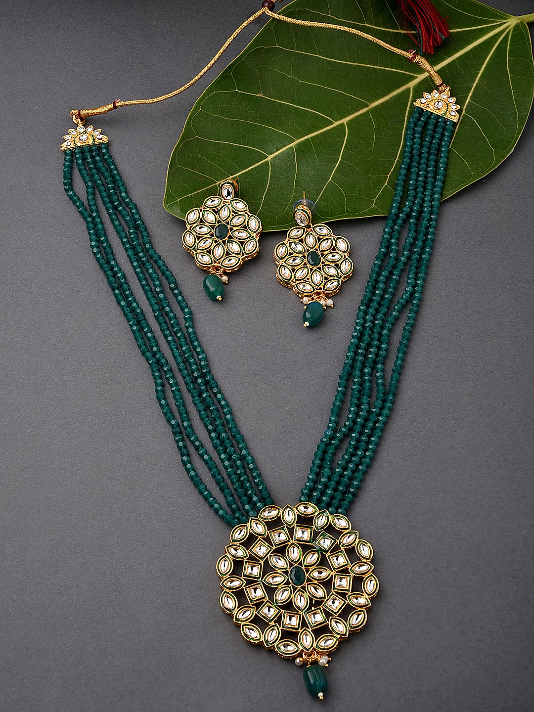 Green beads necklace set on sale