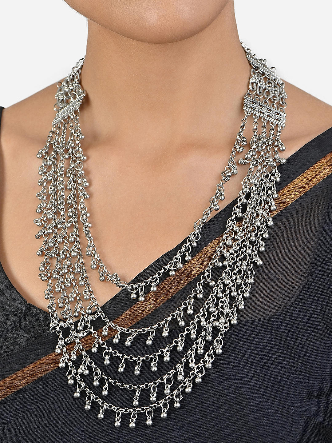 Multi layer silver necklace hotsell