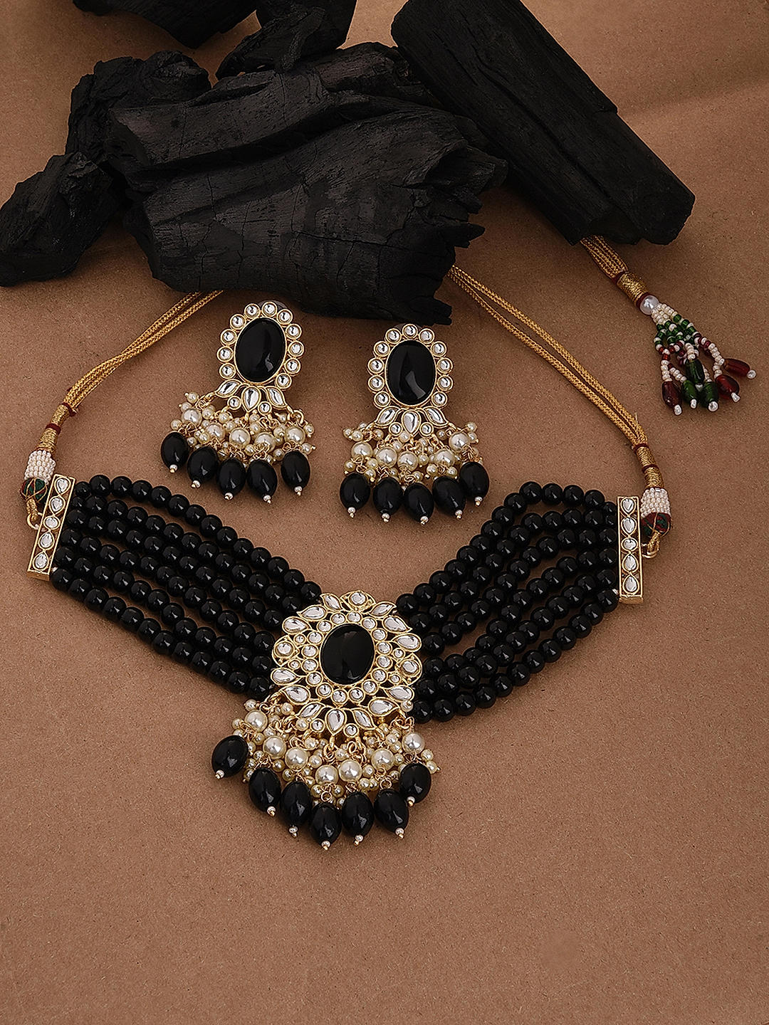 Black stone jewellery set discount