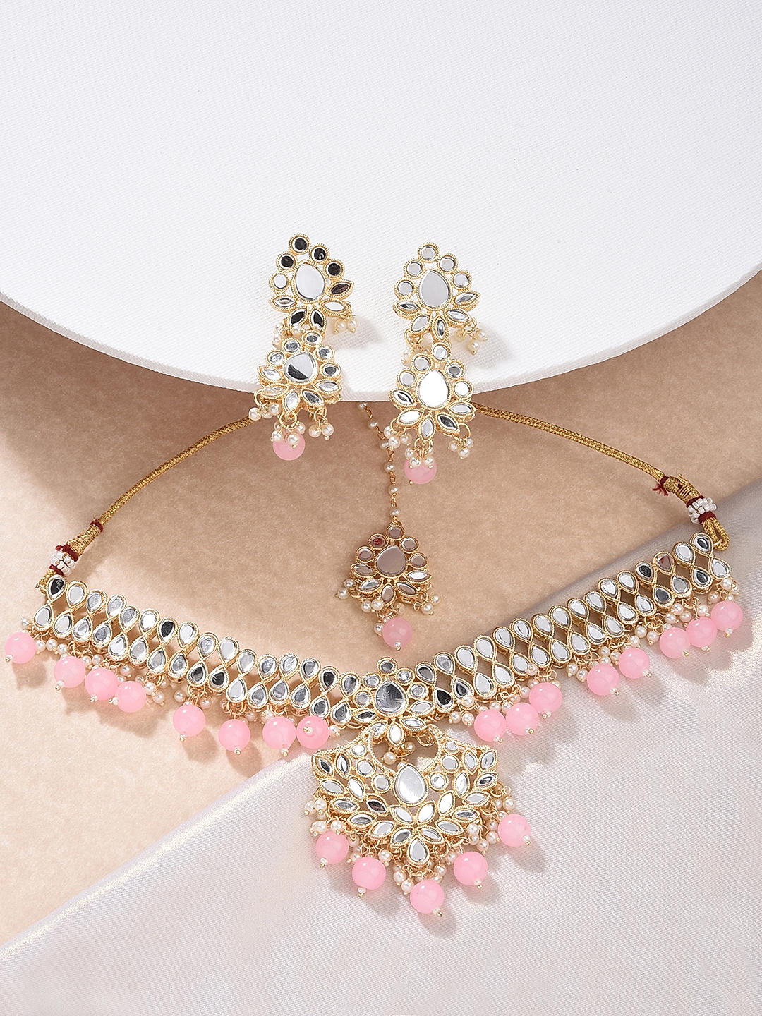Pink kundan jewellery best sale