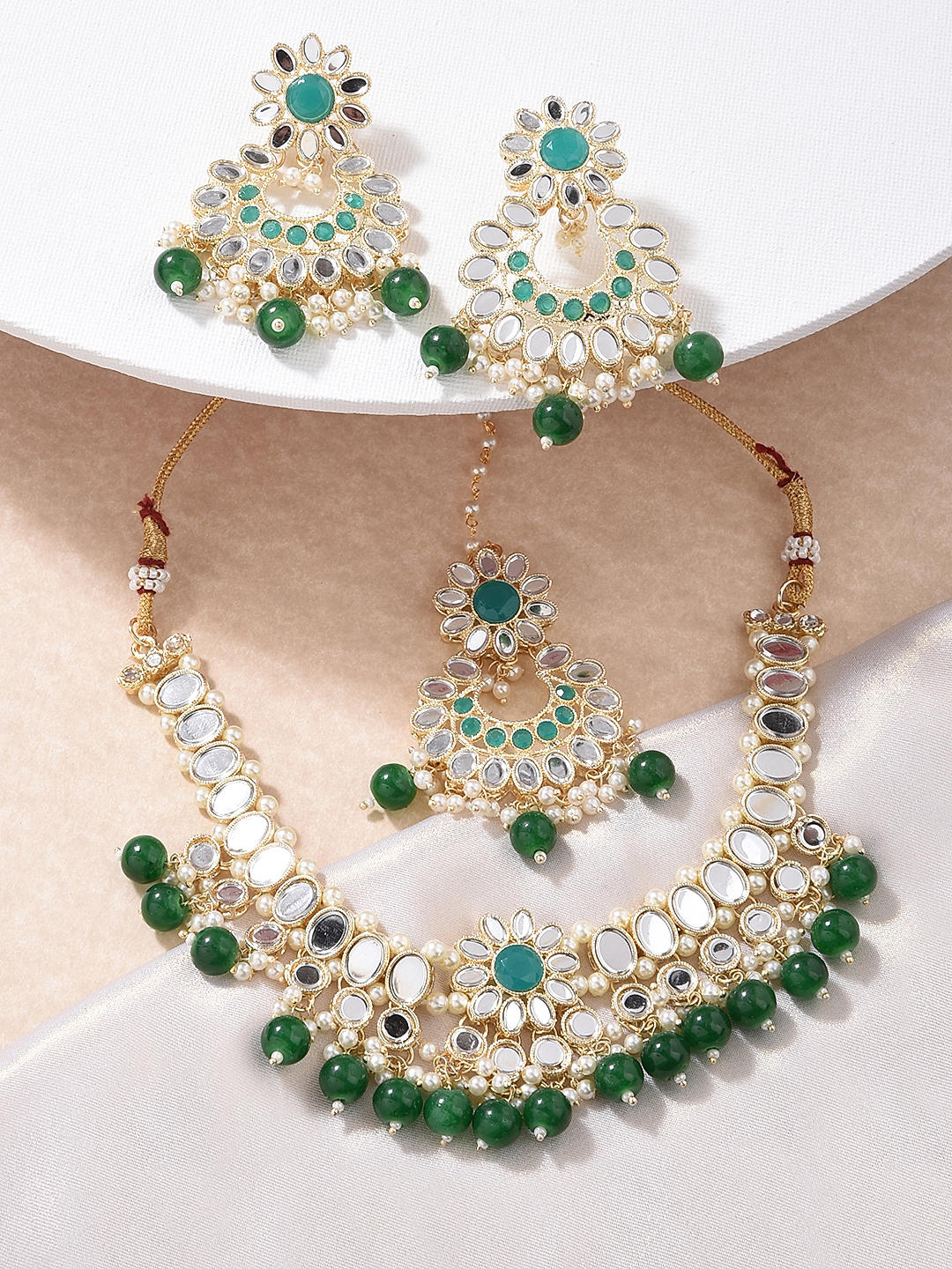 Green pearl kundan set discount