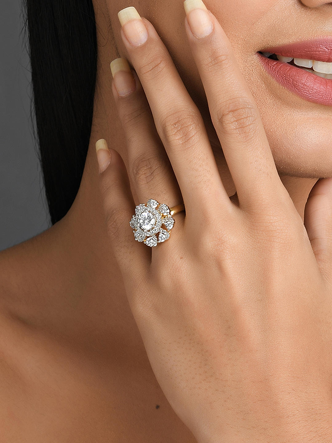 Buy Fida American Diamond Gold Floral Ring Best Price