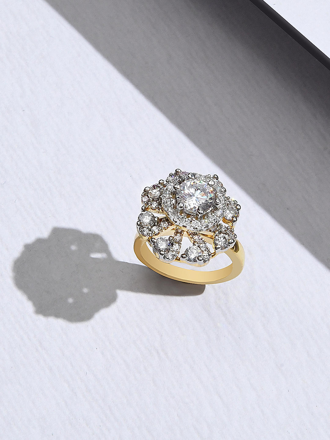 Buy Fida American Diamond Gold Floral Ring Best Price
