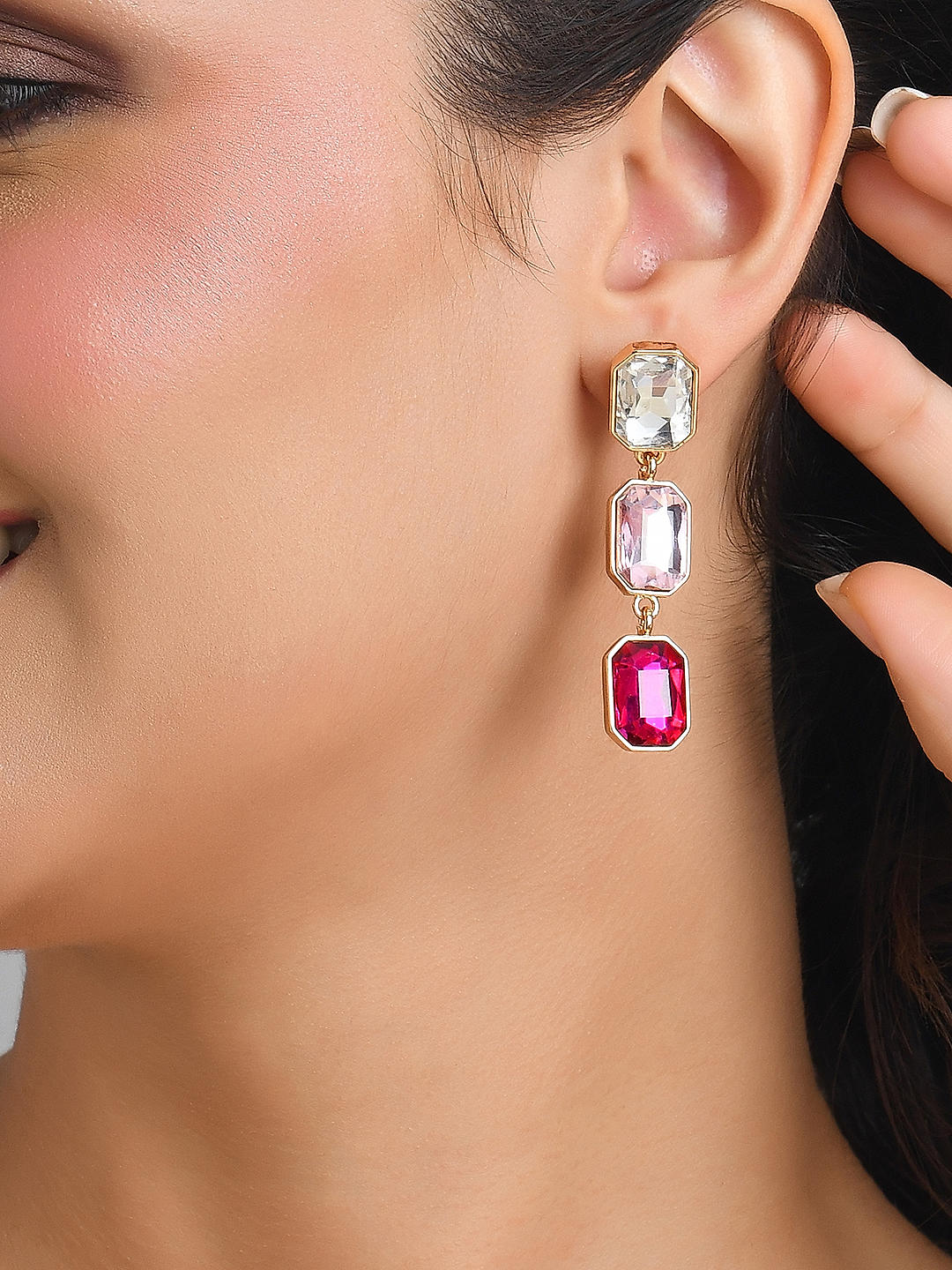 Pink gem earrings deals